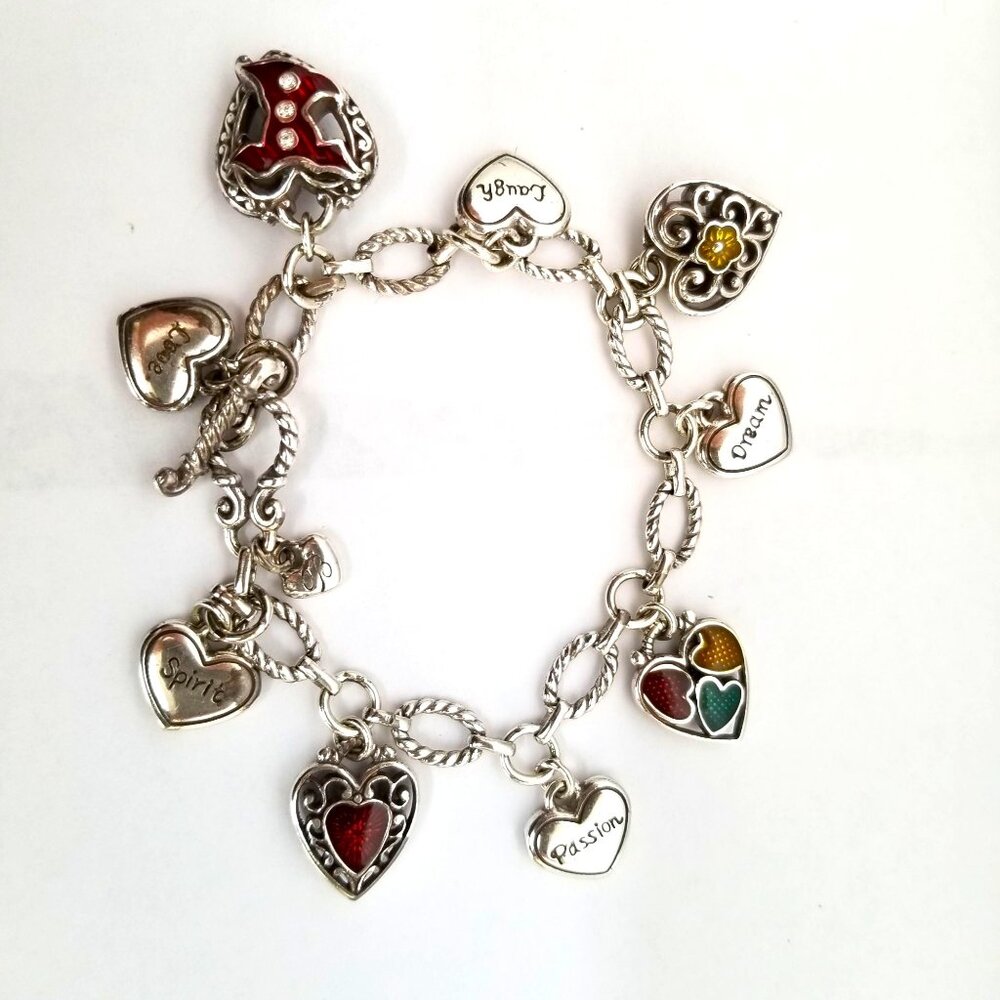Brighton RETIRED  Heart "Go Red" Charm Bracelet with 8 Hearts